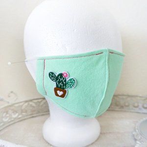Mint Green Cactus Flower Patch Face Mask